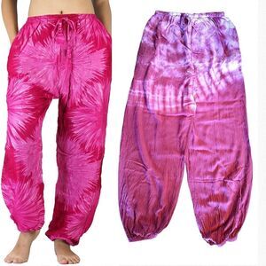 Nepal Pink White Tie Dye Yoga Hippie Harem Pants with Pockets *Med/ Large